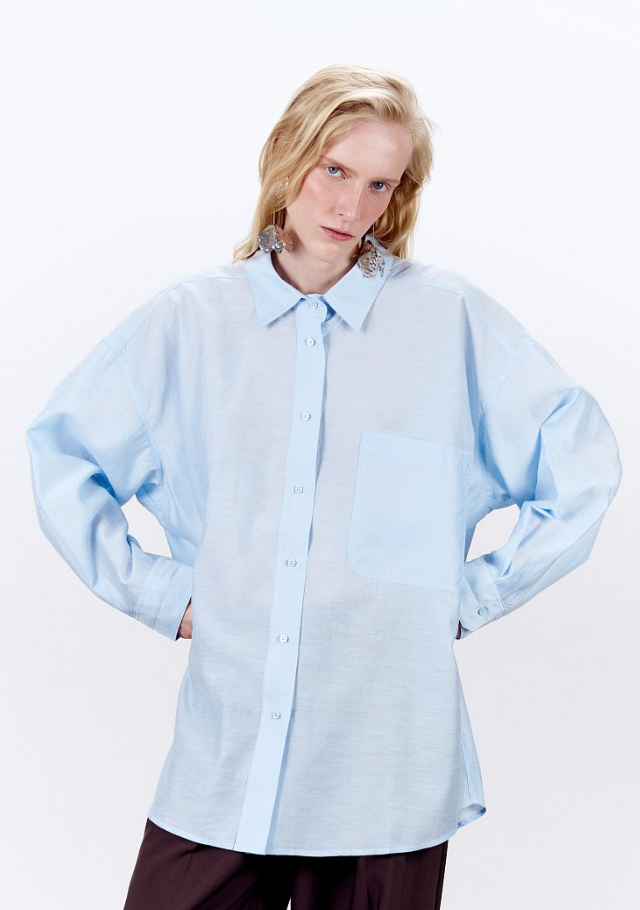 7dots ФИБИ Рубашка оверсайз летящая, арт. 3385-голубой-40-50