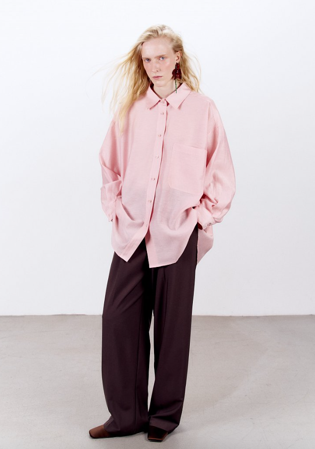 7dots ФИБИ Рубашка оверсайз летящая, арт. 3385-розовый-40-50