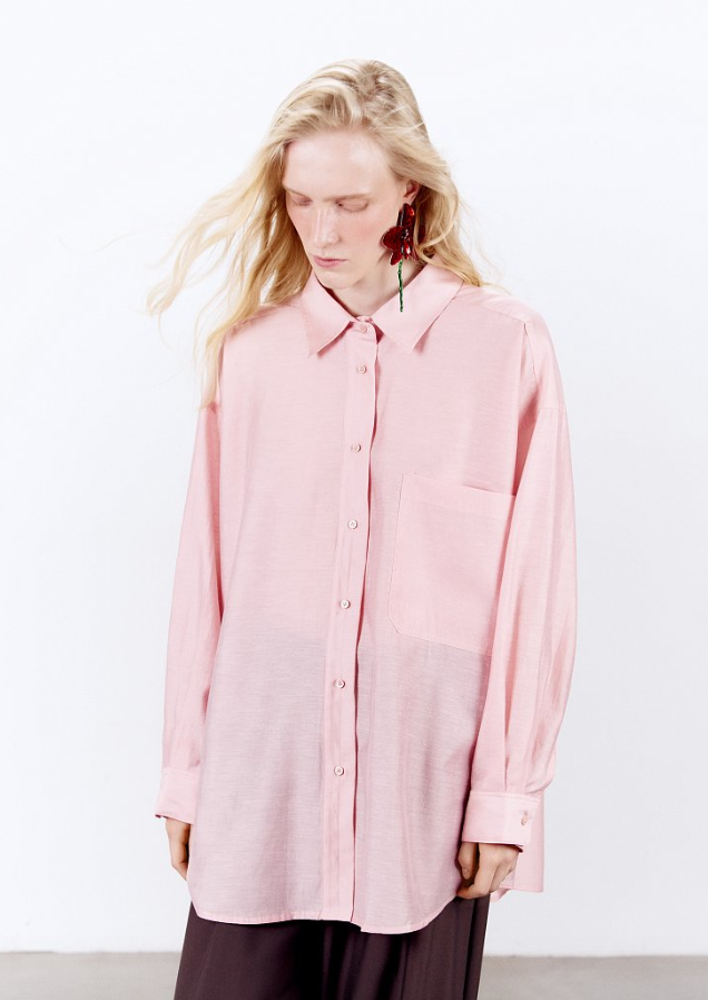 7dots ФИБИ Рубашка оверсайз летящая, арт. 3385-розовый-40-50