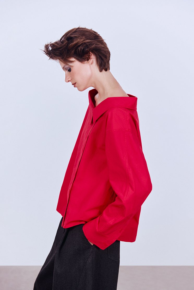7dots ВИВЬЕН Блузка с асимметричным воротом, арт. 1399-красный-40-46